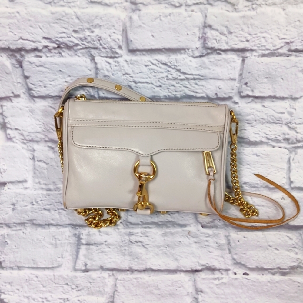 Rebecca Minkof beige leather crossbody bag